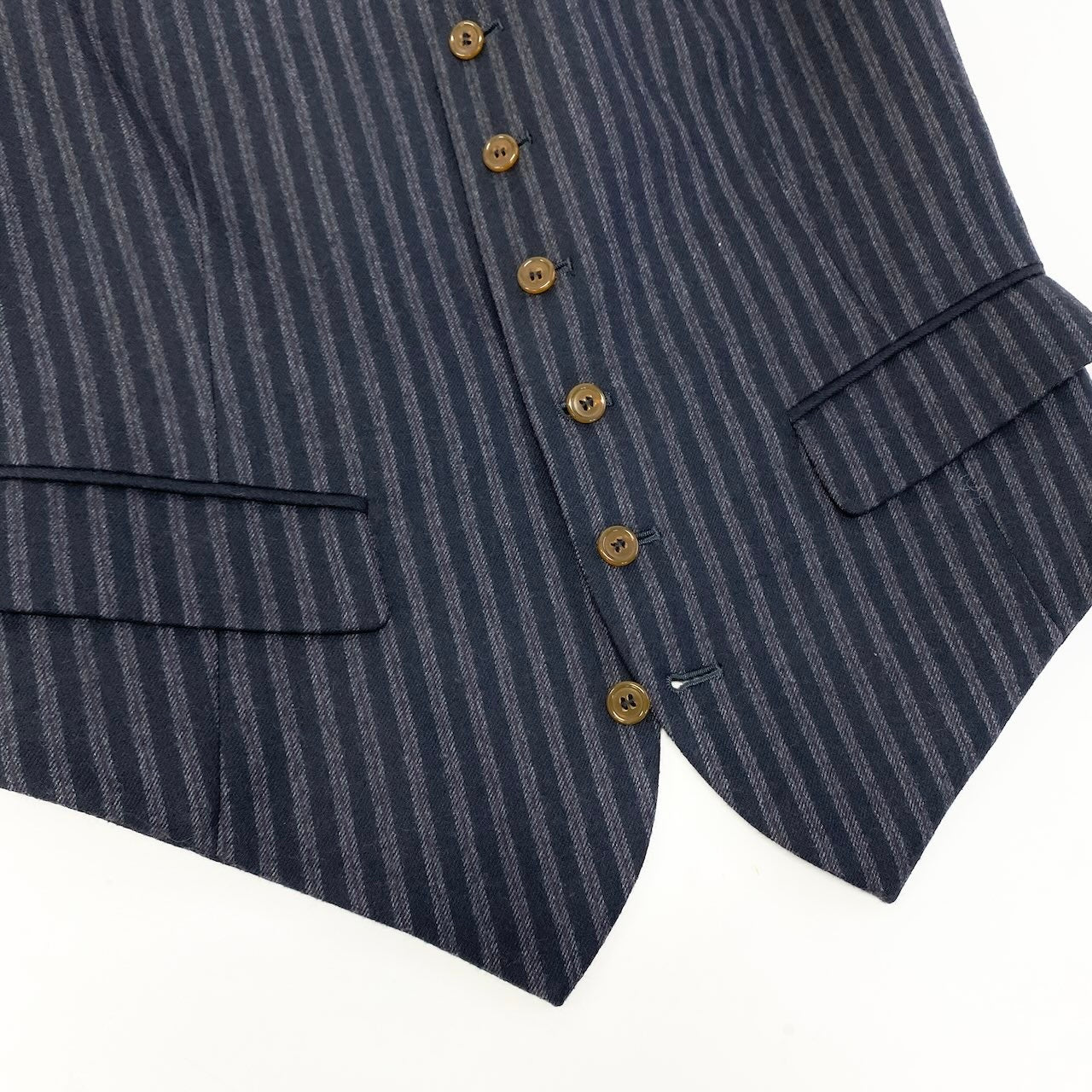 20d30 VivienneWestWood MAN ヴィヴィアンウエストウッドマン 異素材切替 ジレベスト ストライプ柄 サイズ46 ネイビー グレー メンズ 紳士服u02t