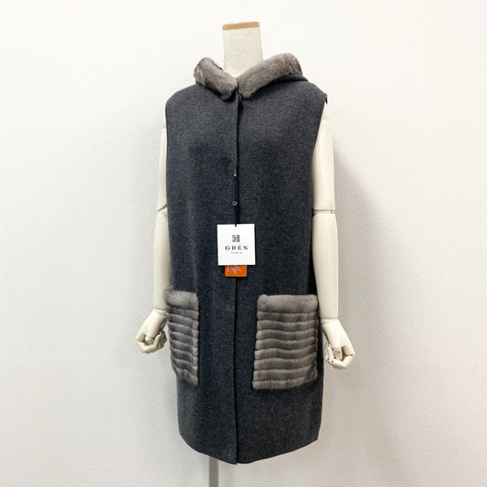 58f20 【新品】定価66万円 GRES PARIS グレ パリ ブルーアイリスミンク ダブルフェイス カシミヤ100％ ニットベストコート カシミヤコート サイズL  レディース 婦人服 ニットベスト アウター