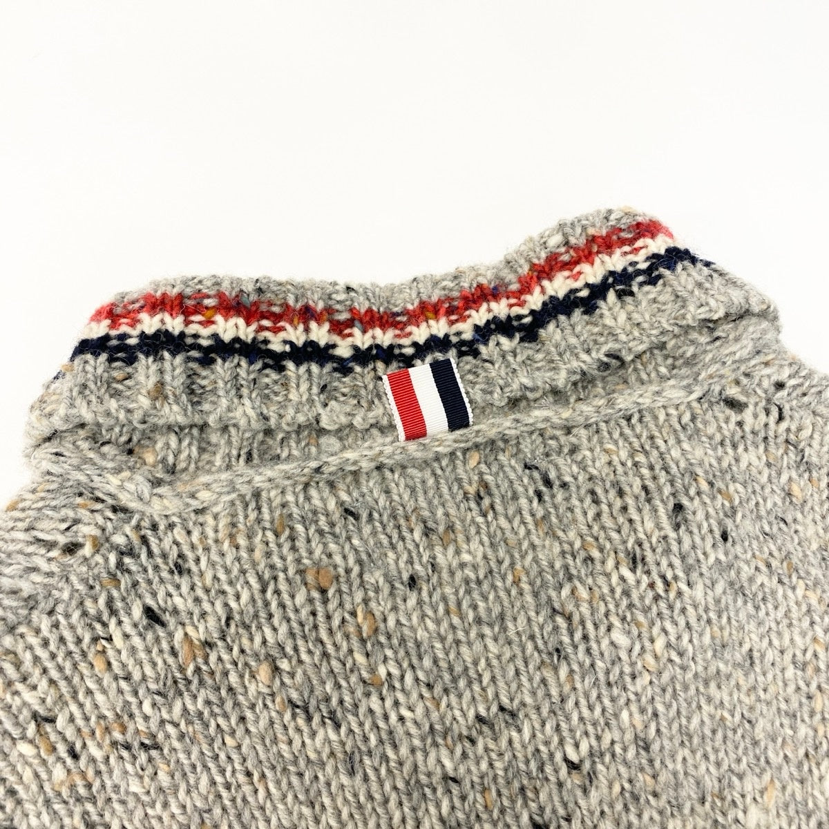 68e19 THOM BROWNE. トムブラウン 11aw ROLL SHAWL CARDIGAN トリコロール ショールカラー カーディガン 01113D7011 サイズ0 グレー系 ウール100％ メンズ 紳士服u02t
