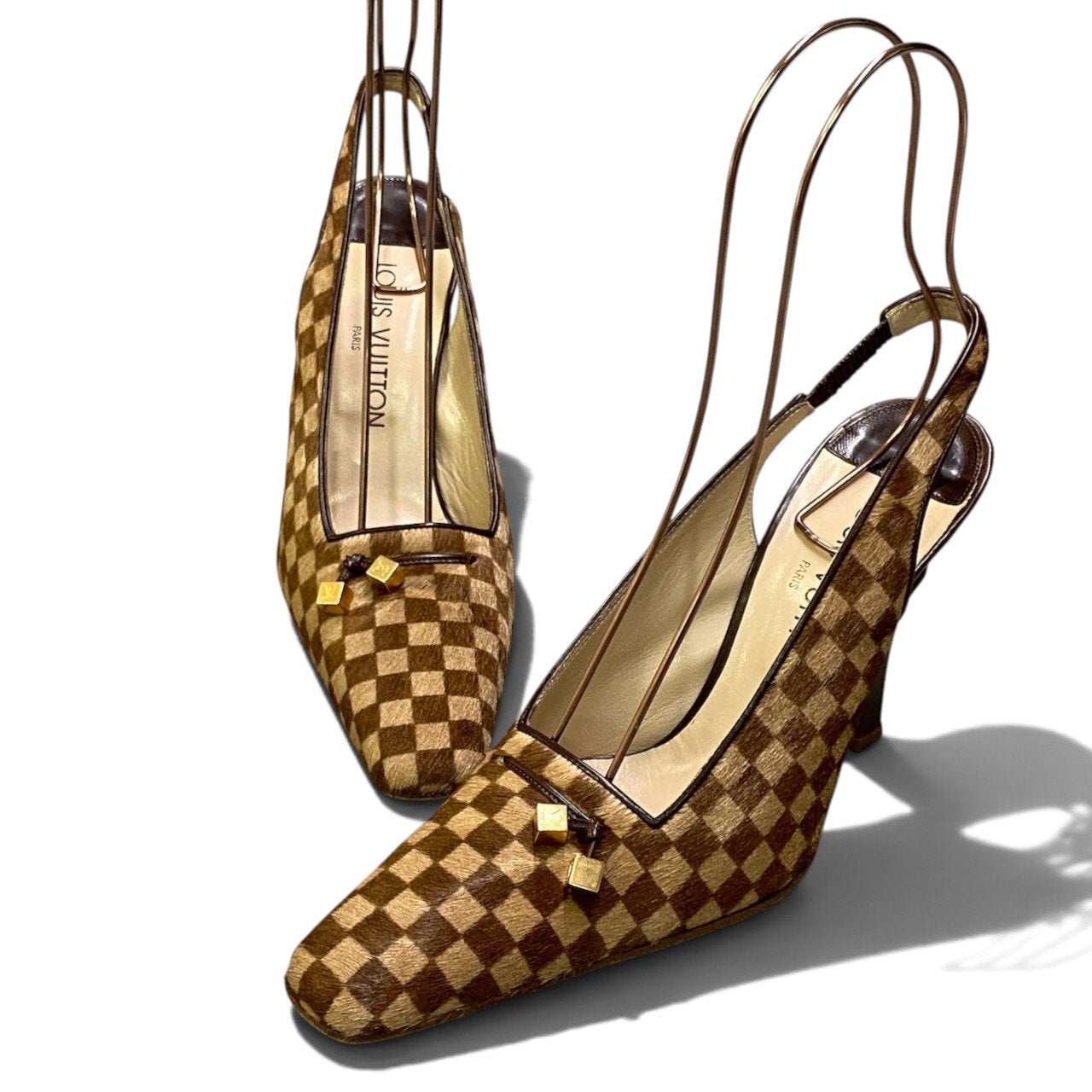 h29《美品》 LOUIS VUITTON ルイヴィトン 2005年 ポニーヘア スリングバック パンプス シューズ 37.5 ブラウン系 レザーu02t
