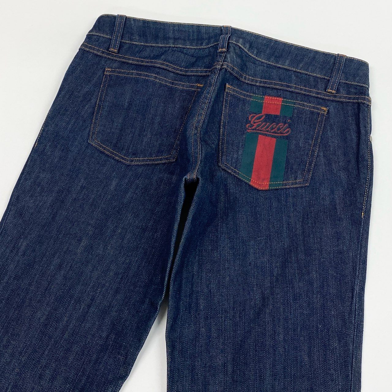 Ib19 GUCCI グッチ シェリーライン ポケットロゴ入り デニムパンツ ジーンズ サイズ42 インディゴ レディース ボトムta1