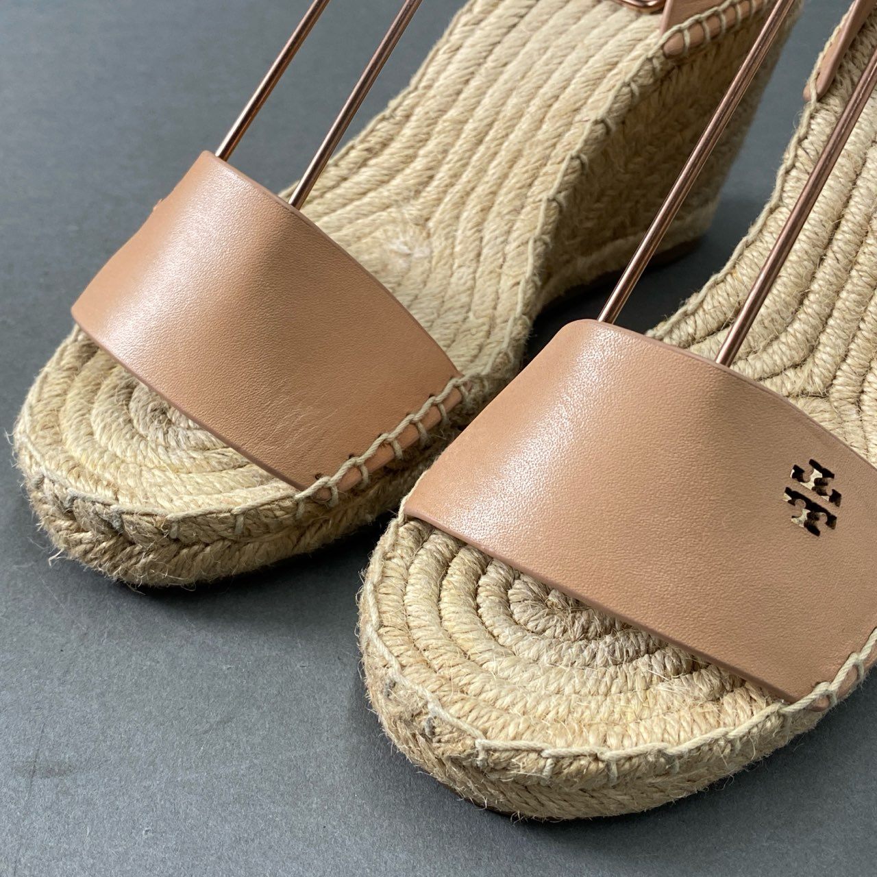 5d16 《美品》 定価￥46,200 TORY BURCH トリーバーチ BIMA2 エスパドリーユ ウェッジソール サンダル 5 ピンク ベージュ レザー シューズ 箱有