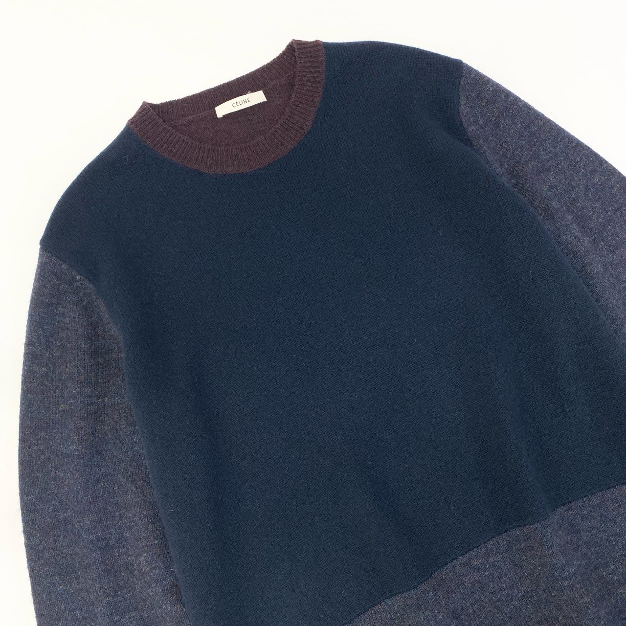 85a16 【美品】 CELINE セリーヌ 切替ニットワンピース 膝丈 ウールカシミヤ混 ロングスリーブ レディース 女性用 S マルチカラーo07t