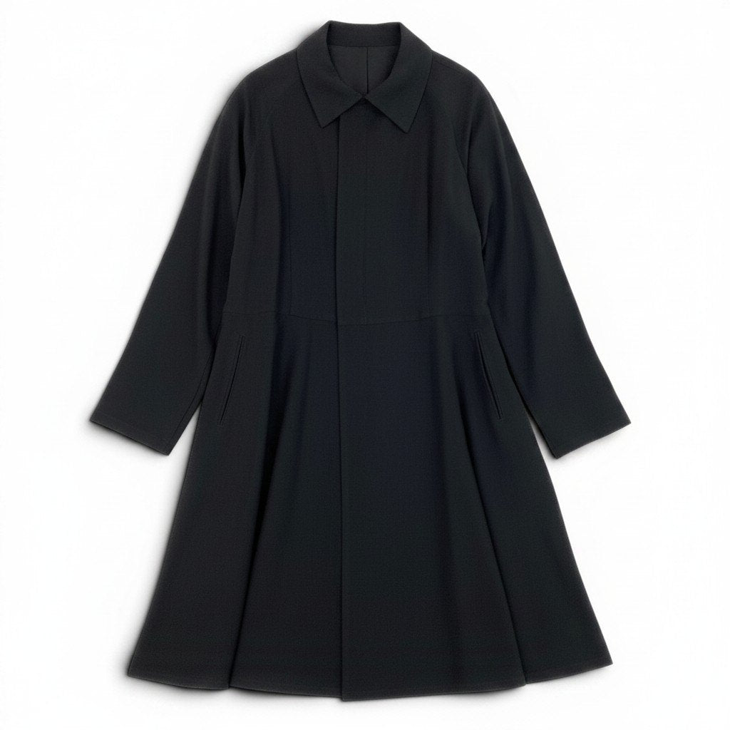 Ae7 Yohji Yamamoto ヨウジヤマモト ハーフジップ シアーロングコート ロングジャケット サイズ1 ブラック ウール100％ レディース 女性服u02t