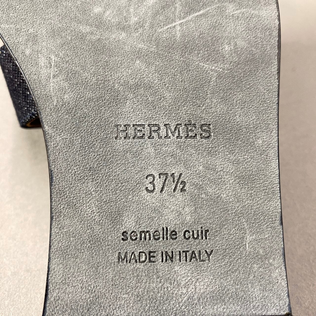 e18 【新品保管品】HERMES オラン デニム サンダル 37 1/2サイズ インディゴ レディース 女性用k02i