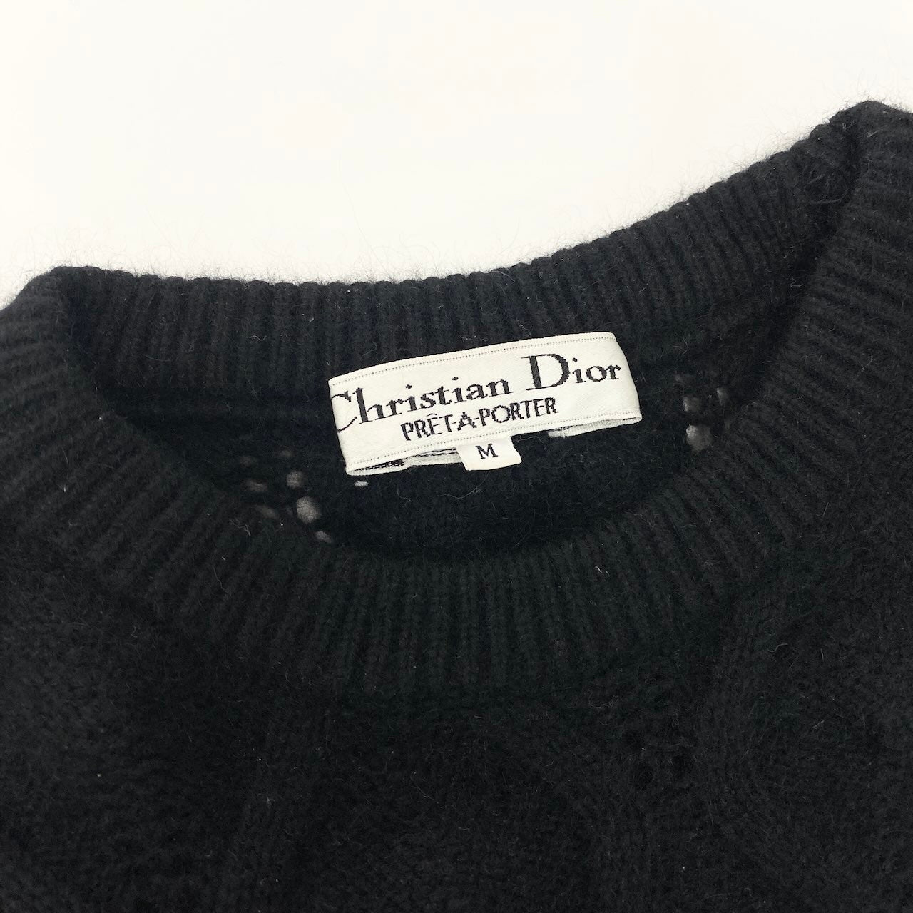 28c11 Christian Dior クリスチャンディオール ロングスリーブニット ケーブルニットセーター トップス Mサイズ ブラック レディース 女性用o07t
