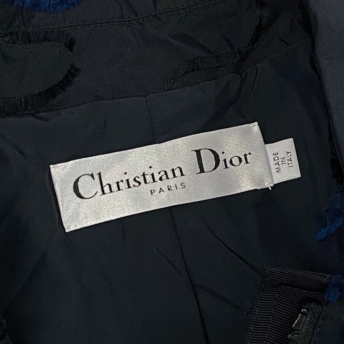 j13 【美品】Christian Dior シャツジャケット カモフラージュ フリンジ 44サイズ ネイビー ポリエステル100％ レディース 女性用k02i