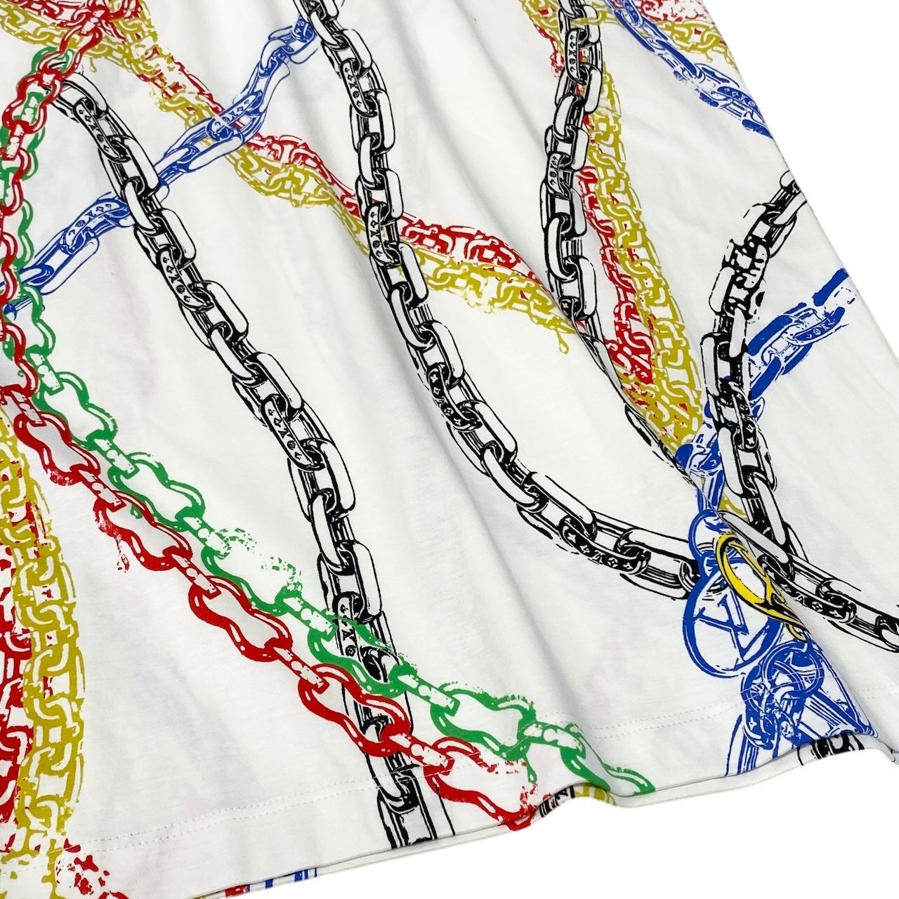 Ig6 LOUIS VUITTON ルイヴィトン 21年 チェーンプリント Tシャツワンピース LVロゴ RW212W FO8 FLDR53 サイズXS ホワイト レディースk02i