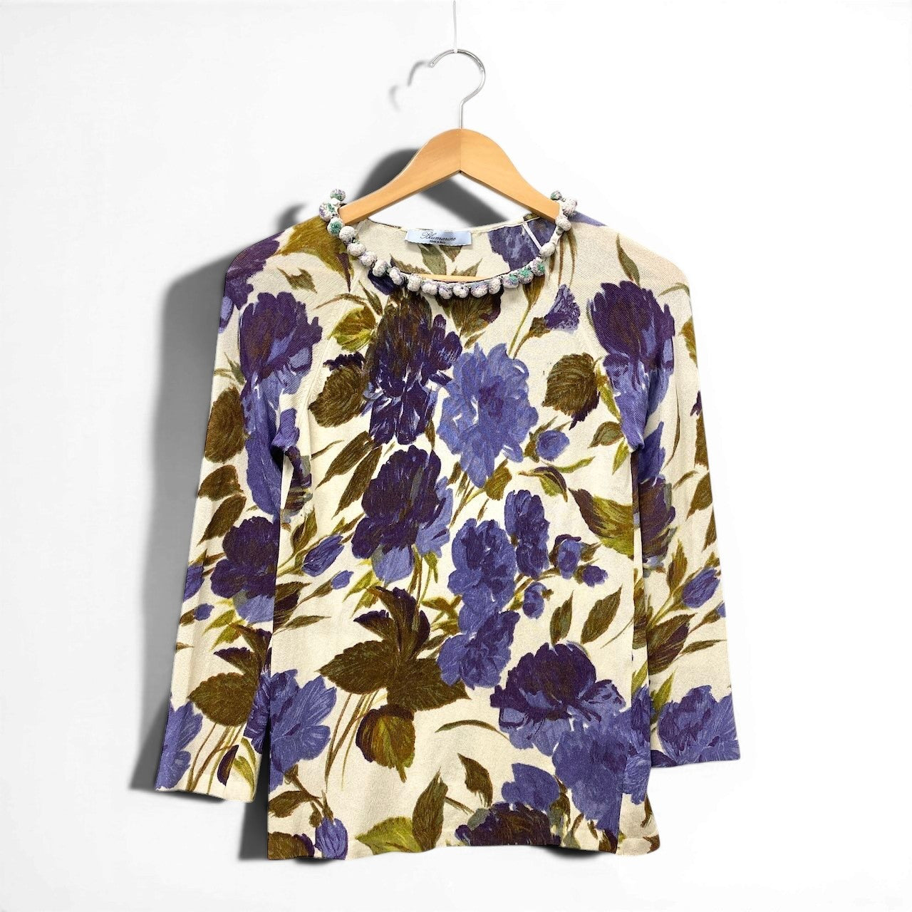 40f15 Blumarine ブルマリン フラワープリント ニットセーター 花柄 薄手 ロングスリーブ マルチカラー レディース女性服o07t