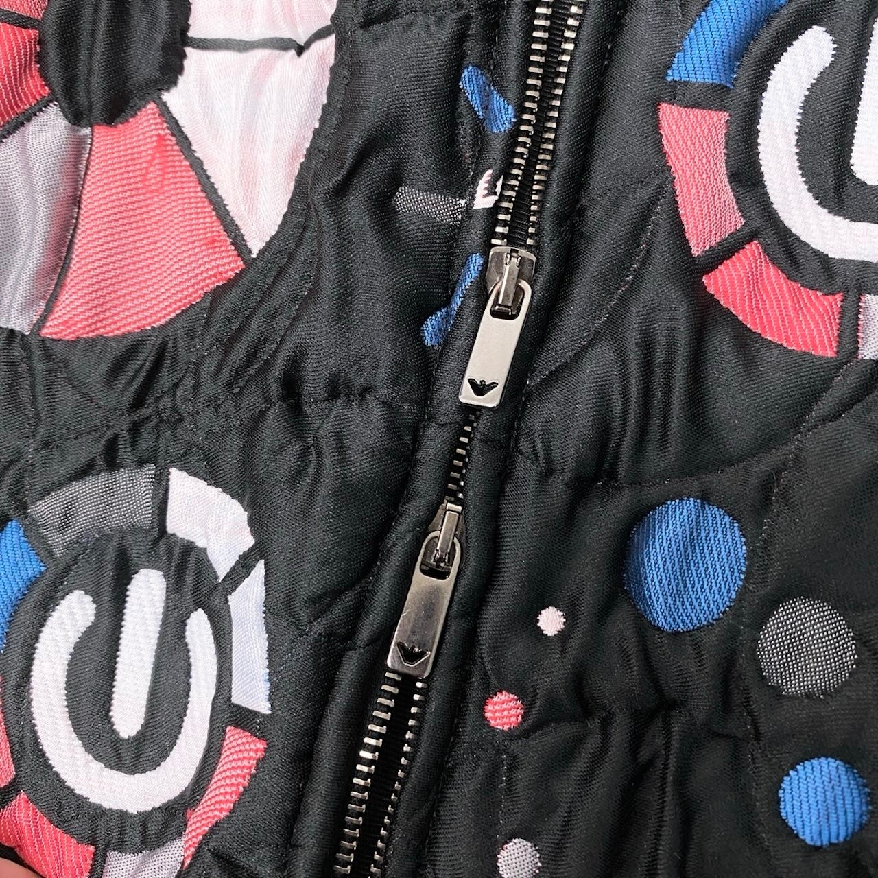 89g20 EMPORIO ARMANI エンポリオアルマーニ フルジップ キルティングコート 総柄 中綿 サイズ38 ブラック レディースu02t