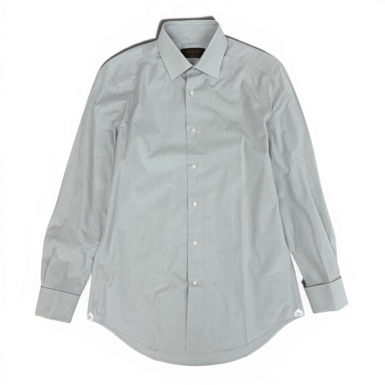 51b12 LOUIS VUITTON ルイヴィトン ロングスリーブシャツ ワイシャツ ドレスシャツ トップス LV刺繍 39サイズ ライトグレー コットン100％ メンズ 男性用u02t