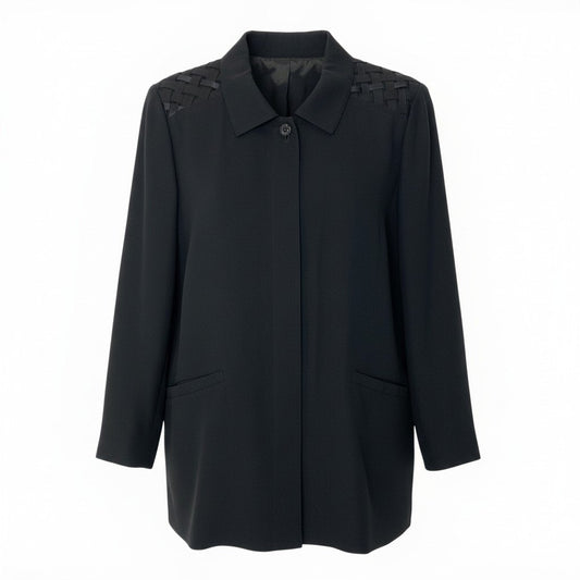 84c27 GLAMOUR by GIVENCHY ジバンシィ ロングシャツ チュニック丈 ウールブレンド ロングスリーブシャツ 薄手 レディース 女性服 サイズ44 ブラックu02t