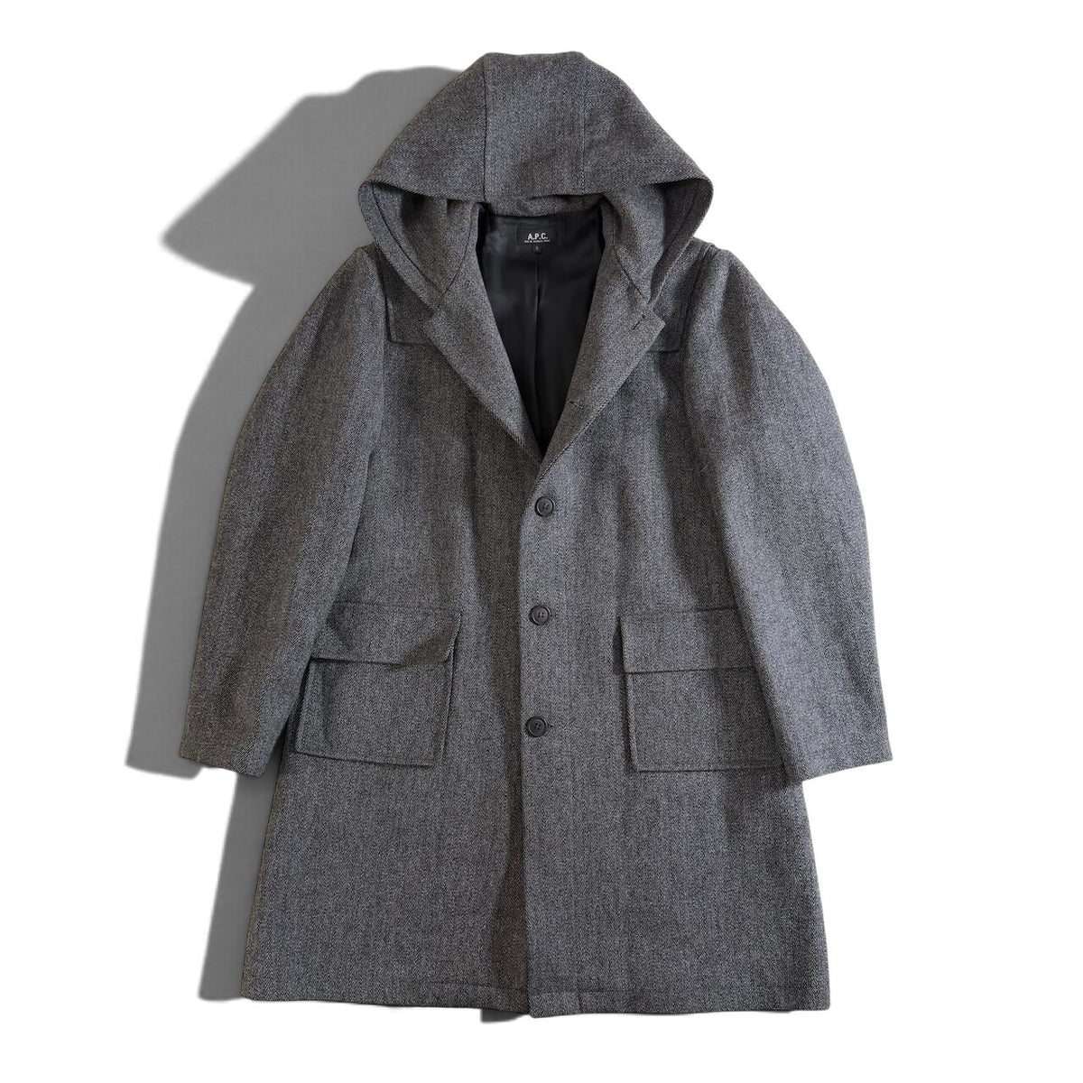 62j29 A.P.C. アーペーセー フランス製 フーデットコート ウールブレンド サイズ3 グレー系 メンズu02t
