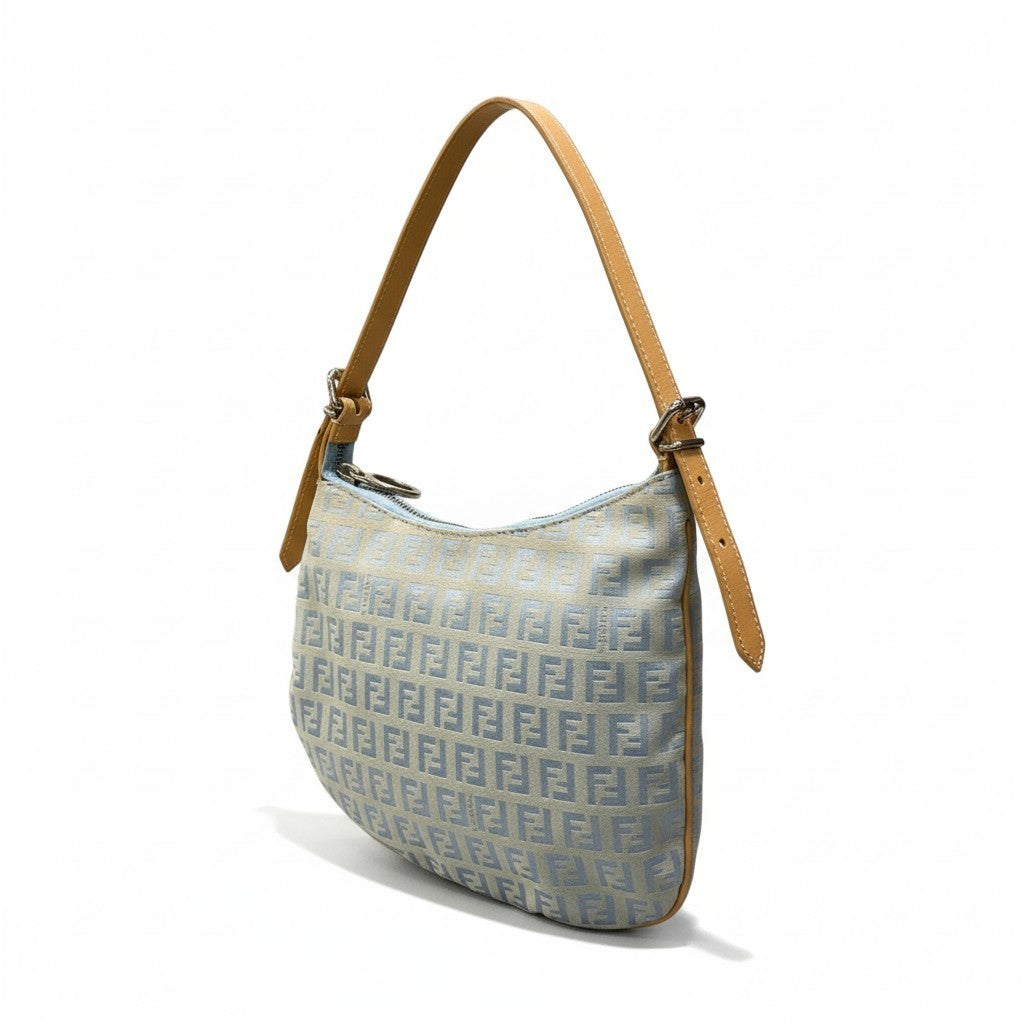 Ad2FENDI フェンディ ズッキーノ ハンドバッグ ワンショルダーバッグ ライトブルー レディースu02t