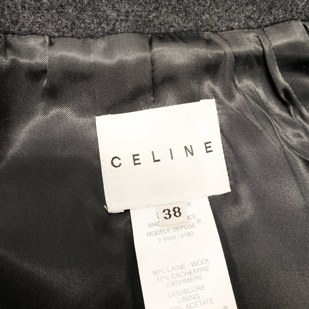 47b4 【美品】 Vintage CELINE セリーヌ ステンカラーコート ウールカシミヤ混コート アウター 38サイズ グレー レディース 女性用u02t