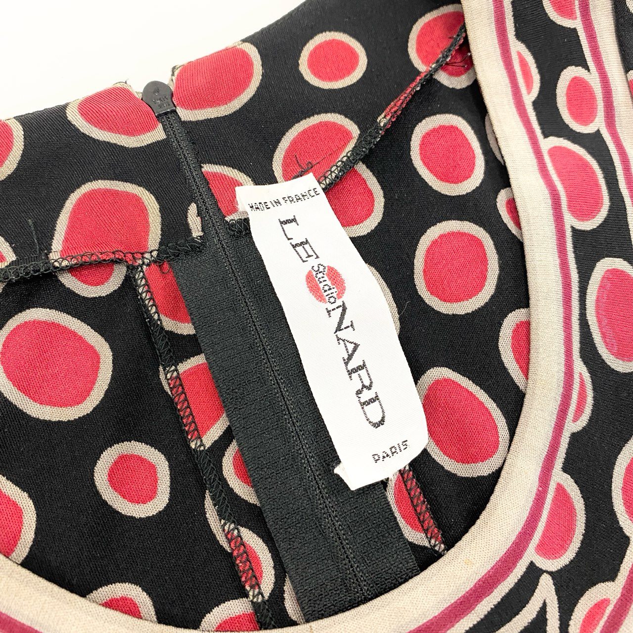 20L2 フランス製 LEONARD レオナール 長袖ワンピース ロングワンピース トップス ドット柄 ブラック レッド レディースu02t