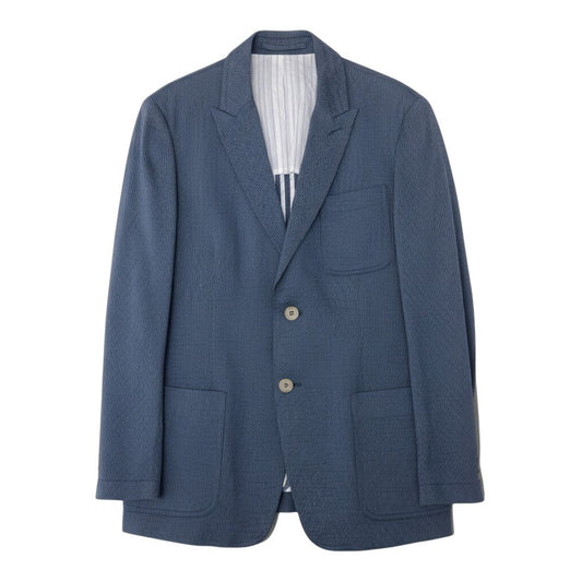 45j8 GIORGIO ARMANI ジョルジオアルマーニ 黒タグ 本切羽 薄手テーラードジャケット ブレザー サイズ50 ブルーt18r