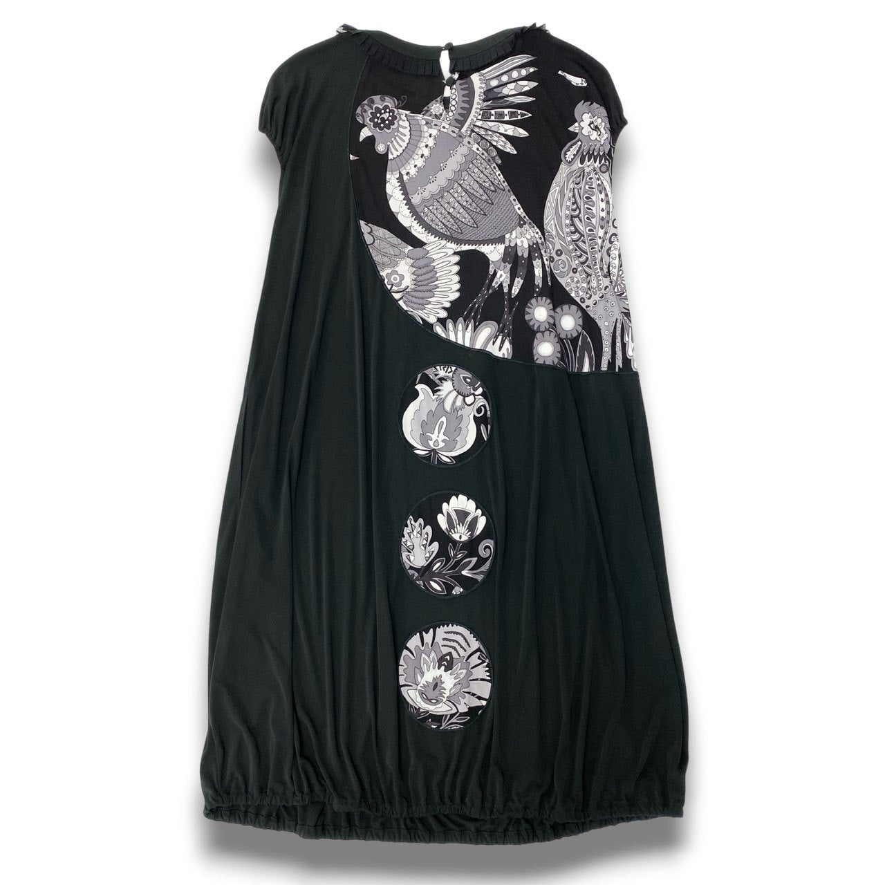 13c5 TOKUKO 1er VOL トクコプルミエヴォル バルーンワンピース ロングワンピース フレンチスリーブ フラワーモチーフ ストレッチ レディース 女性服 サイズ9 ブラックu02t