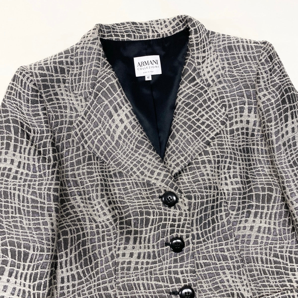Ef25 ARMANI COLEZIONI アルマーニコレツィオーネ テーラードジャケット 総柄 サイズ42 グレー ベージュ レディースo07t