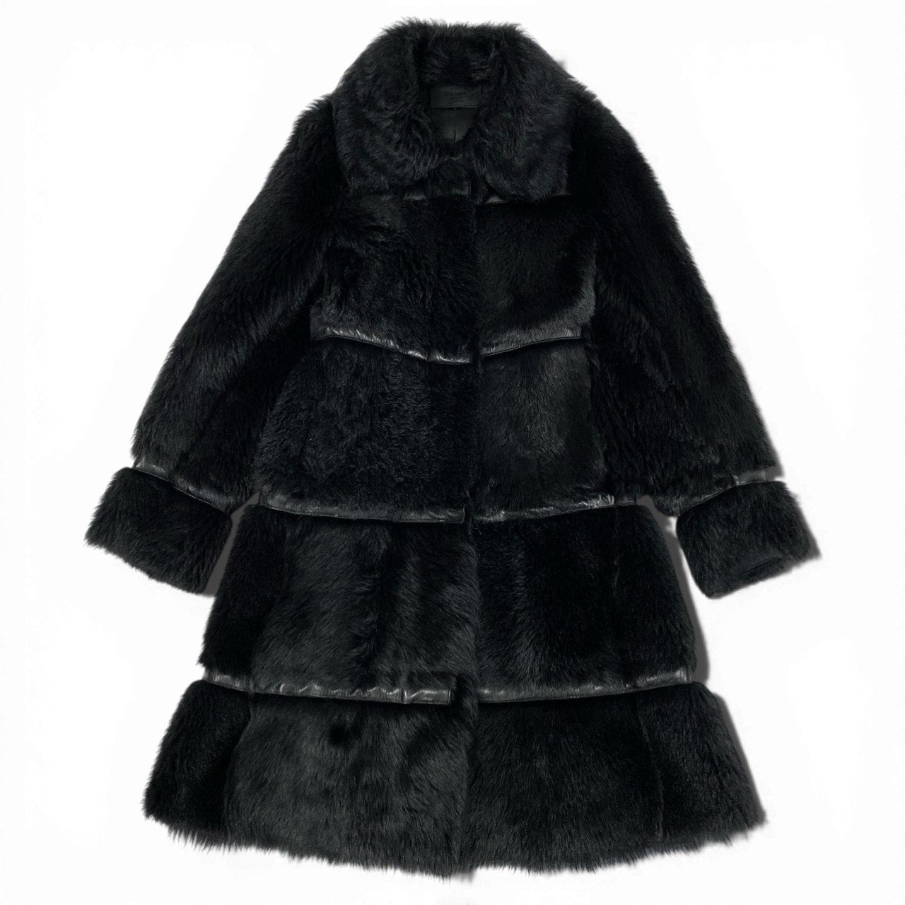 Ab9 Vintage PRADA プラダ リアルファーコート ムートンコート レザー ロングコート ブラック 羊革 レディースta1