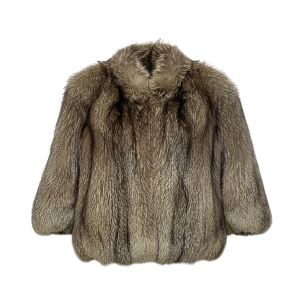 42a23 シルバーフォックス 極厚 ファーコート サイズ13 茶系 本毛皮 Silver Fox Fur Coatt18r