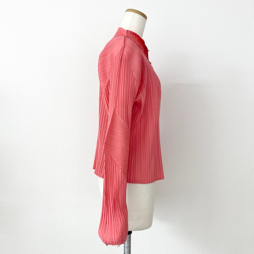 54d10 《美品》 PLEATS PLEASE ISSEY MIYAKE プリーツプリーズ イッセイミヤケ 日本製 PP51-JK124 ハイネック 長袖プリーツカットソー ロングスリーブ トップス 3 ピンク MADE IN JAPAN