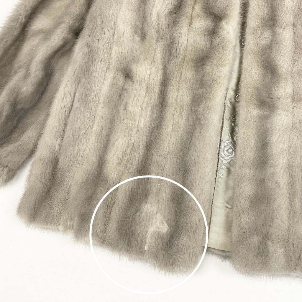 25L15 EMBA エンバ サファイアミンク ファーコート サイズF シルバーグレー 本毛皮 MINK FUR ポケット有t18r