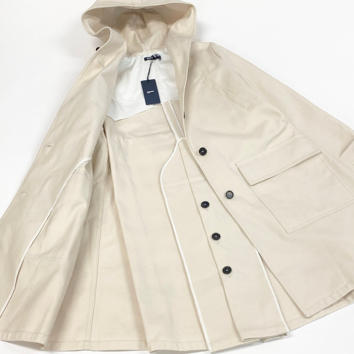 Ee19【未使用タグ付】 JIL SANDER NAVY ジルサンダー ネイビー フーデットコート ロングコート サイズ36 アイボリー レディース 女性服u02t