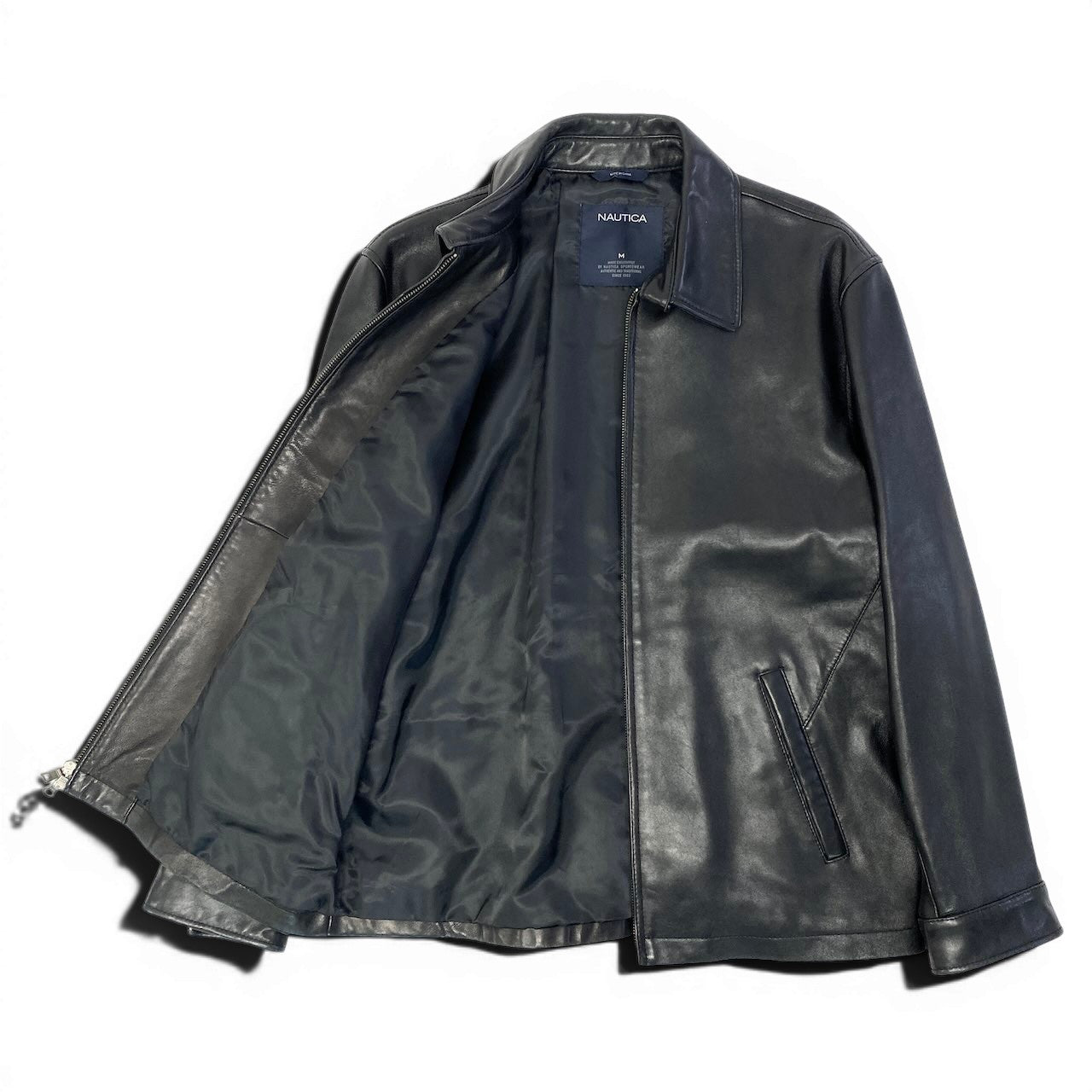 26e11 《美品》 NAUTICA ノーティカ レザージャケット サイズM / L相当 ブラック 本革 Leather Jackett18r