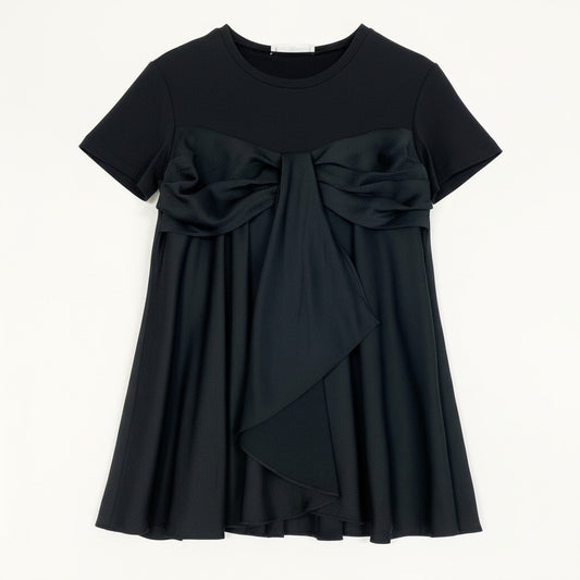 47d16 ADEAM アディアム 2021年 ラッフルドレープ カットソー 半袖Tシャツ トップス サイズ0 ブラック レディース 女性用u02t