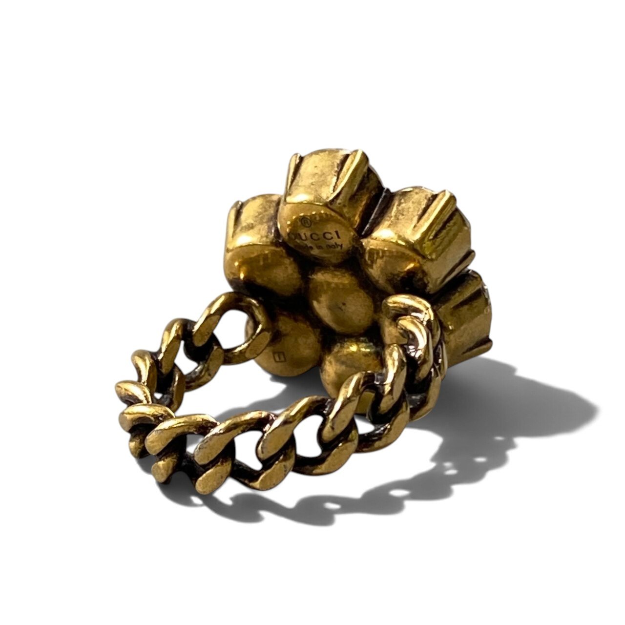 i7 GUCCI グッチ クリスタルフラワー GGマーモント ゴールドリング GG Marmont Crystal Flower Gold Ring 11.5号 指輪t18r