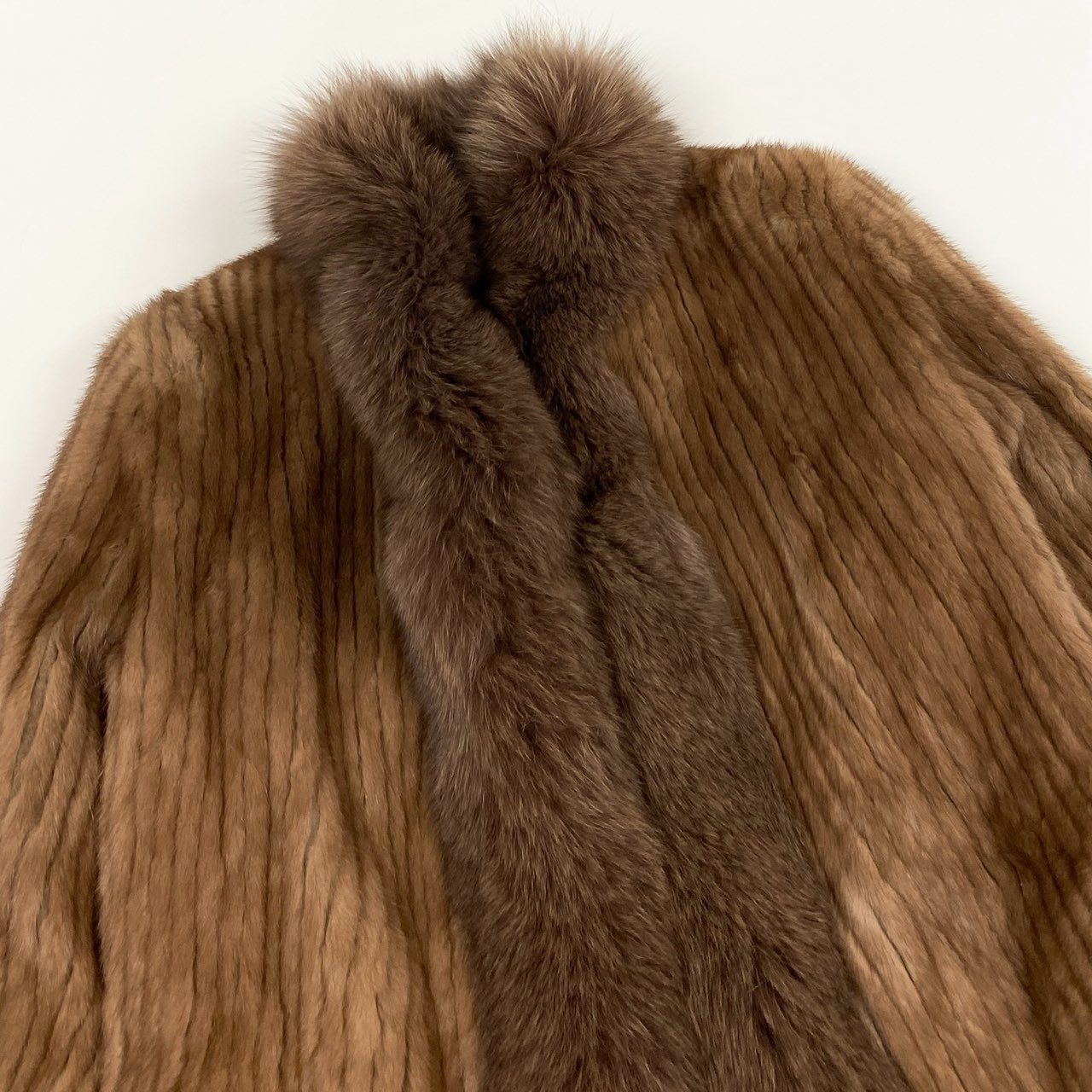 33l14 SAGA MINK サガミンク 銀サガ パステルミンク × フォックス ファーコート サイズ8号 茶系 最高級毛皮 FUR COAT ポケット有t18r