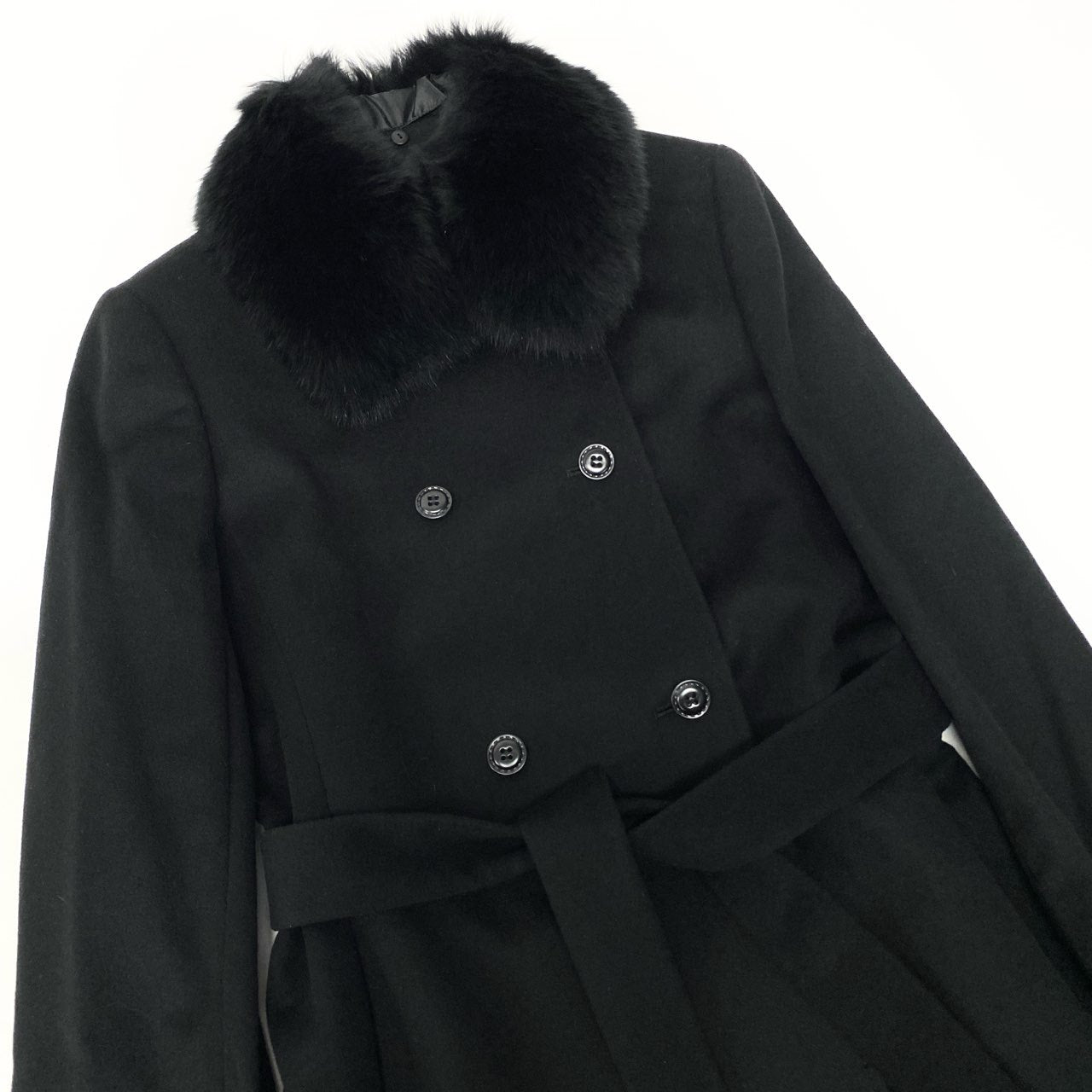 42b7 《極美品》定価 28万 KANSAImpact フォックスファー カシミヤ100％ ロングコート サイズL ブラック Fox Fur Cashmere Long Coat タグ付t18r