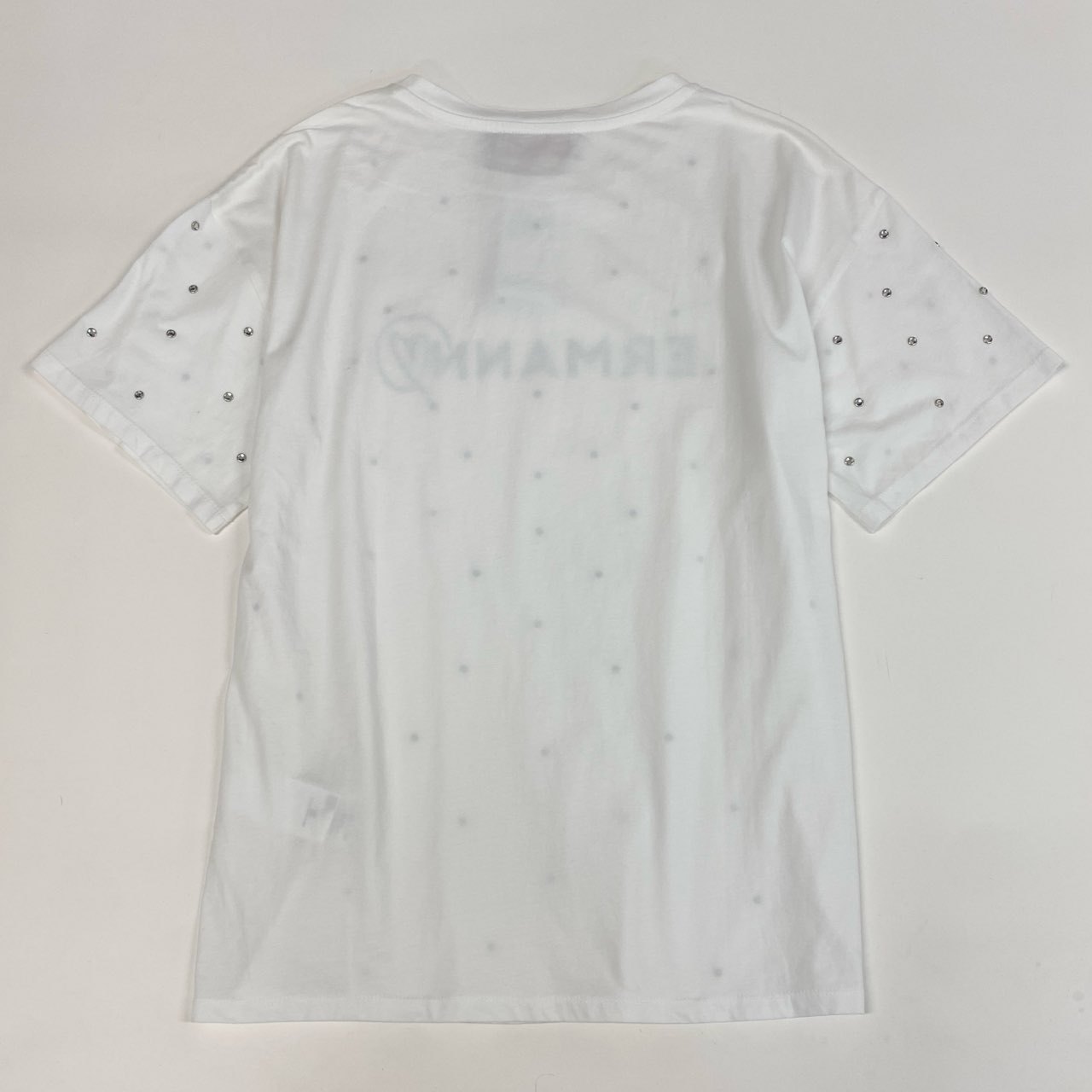 2j27《極美品》ERMANNO FIRENZE エルマンノ フィレンツェ 半袖Tシャツ ラインストーン ブランドロゴ 44サイズ ホワイト レディースu02t