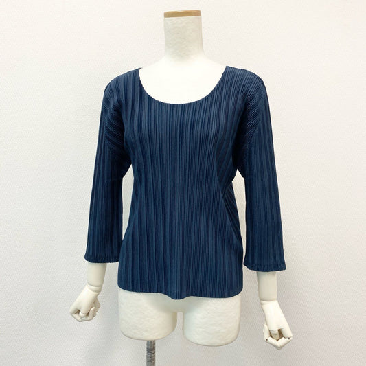 41h24 PLEATS PLEASE プリーツプリーズ イッセイミヤケ カットソー トップス プリーツ加工 PP23-FK353 サイズ3 ネイビー ポリエステル レディースu02t