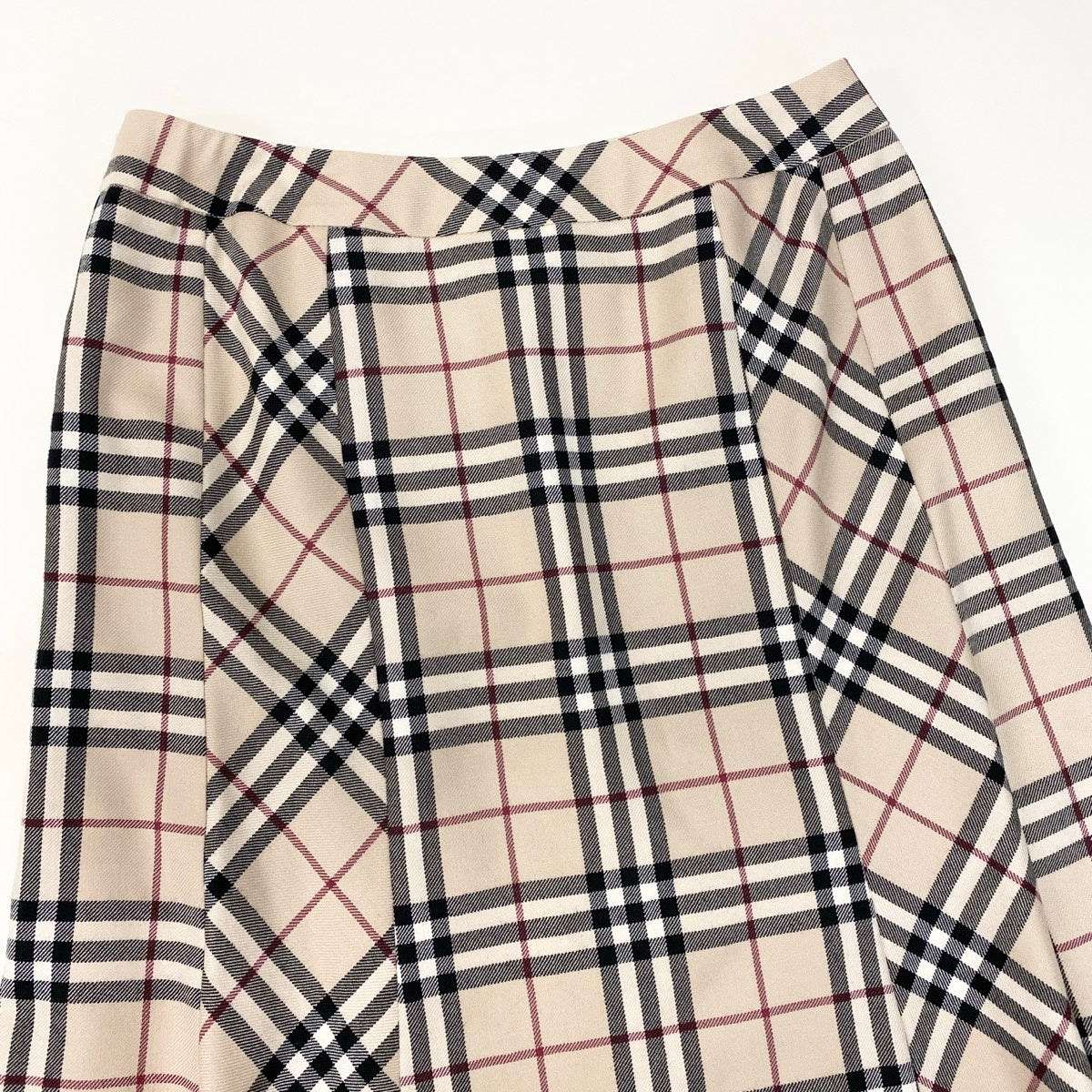 If25 BURBERRY LONDON バーバリー ノバチェック ウール フレアスカート サイズ13 ベージュ レディースo07t