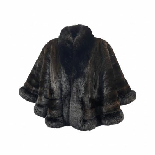 80e13 ミンク × フォックス サークルファーポンチョ ケープ ダークブラウン 本毛皮 MINK × FOX FUR 毛並み◎ 希少デザインt18r