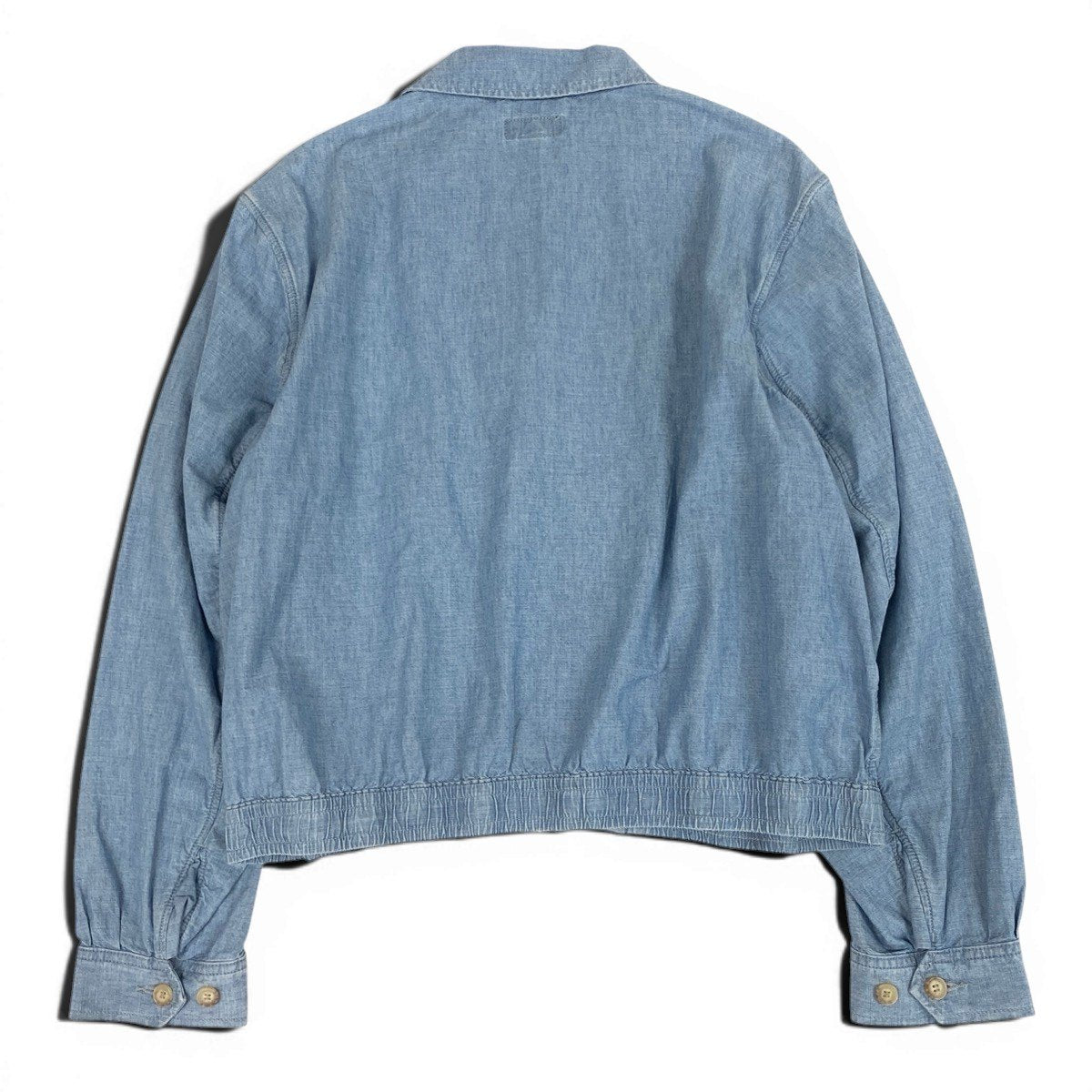 84c29【美品】 Polo by Ralph Lauren ポロバイラルフローレン デニムシャンブレー ブルゾン 近年 ダブルジップ ロゴ刺繡 L/G ライトブルー コットン100％ メンズ 紳士服u02t