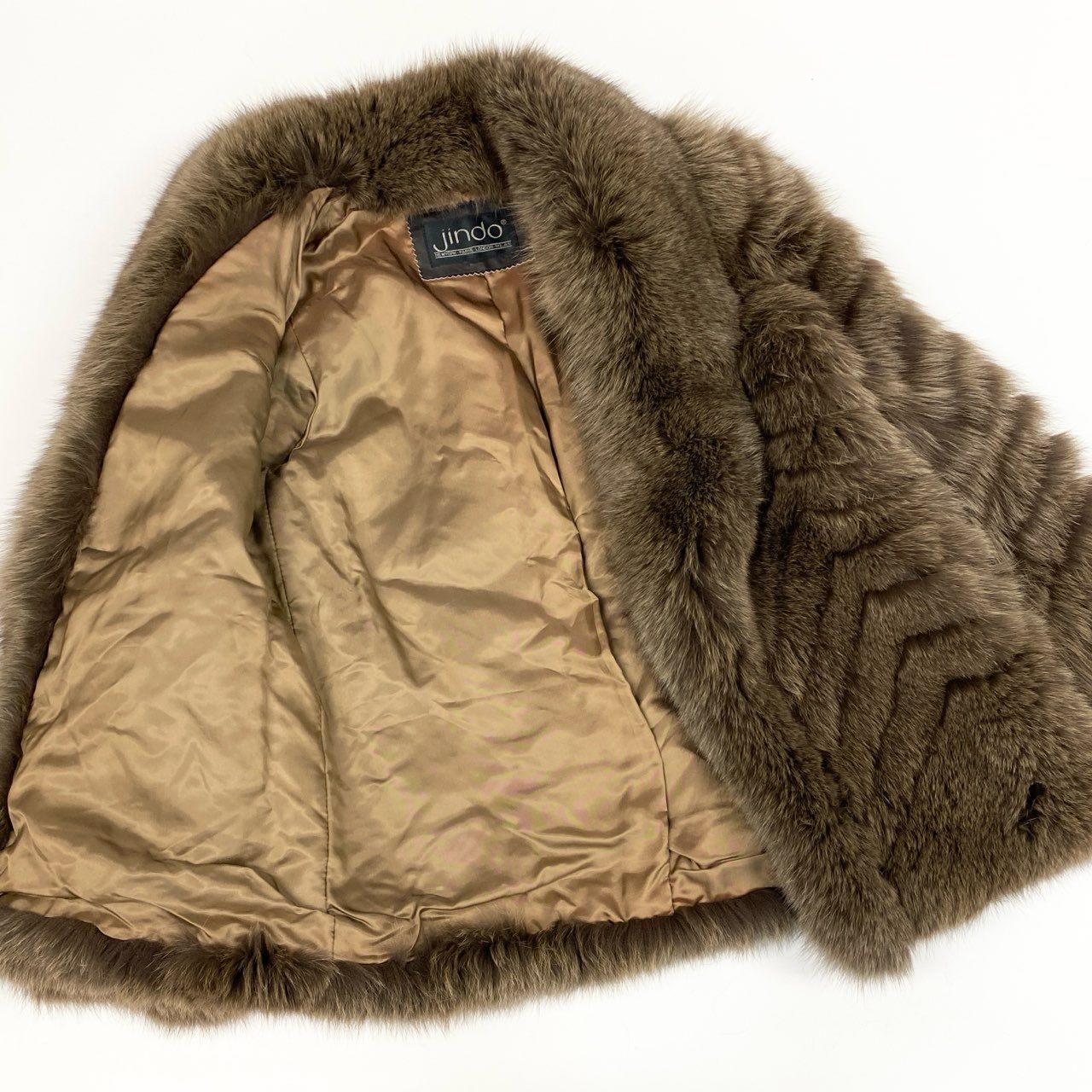 52k19 SAGA FOX サガフォックス 銀サガ 染め ブルーフォックス ファーコート 9 ブラウン 本毛皮 FOX FUR リアルファーt18r