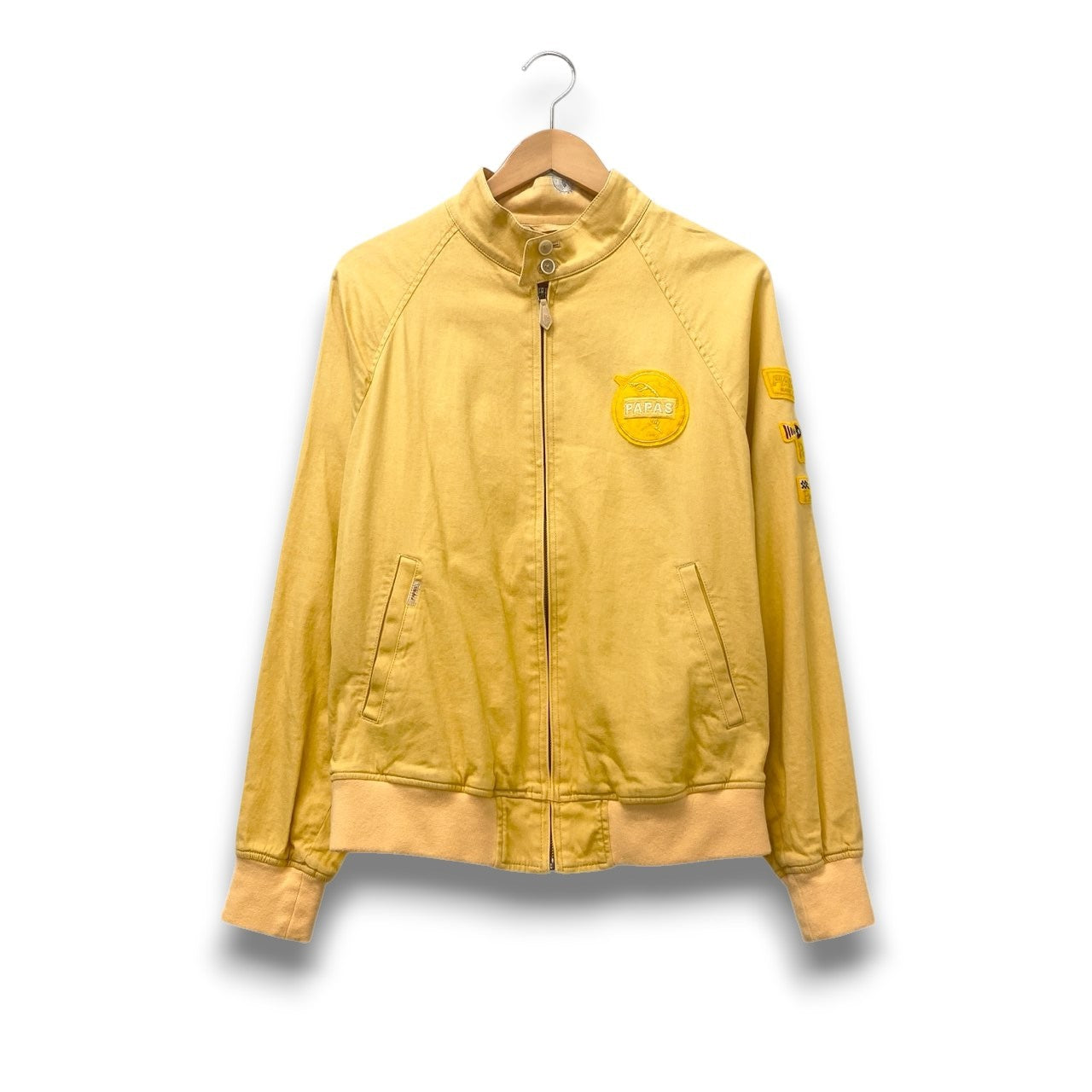 24c16 Papas パパス ジップアップブルゾン ジャケット ワッペン S イエロー コットンリネン メンズu02t