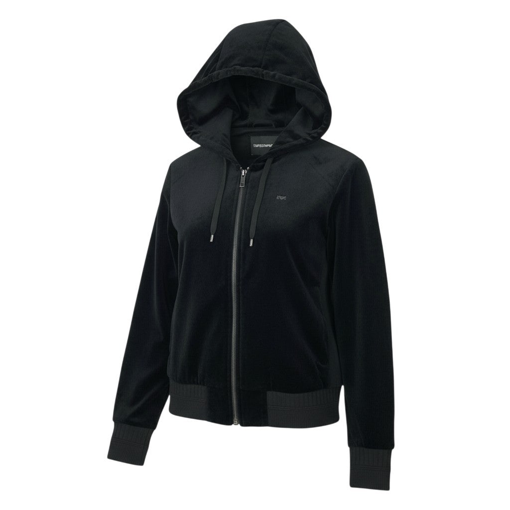 66k11 EMPORIO ARMANI エンポリオアルマーニ ベロア素材 ダブルジップパーカー ベルベットパーカー サイズ44 ブラック メンズ トップスk02i
