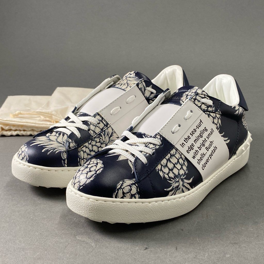 3f6 VALENTINO GARAVANI ヴァレンティノ ガラヴァーニ Leather Open Sneakers レザー オープンスニーカー 41 ネイビー Pineapple パイナップル シューズ イタリア製