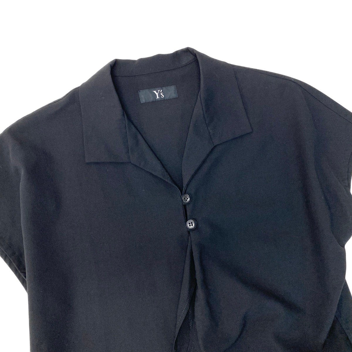 Ae28 Y`s ワイズ アシンメトリー オープンカラー 半袖シャツ YZ-B06-103 ブラック ウール100％ レディース女性服u02t
