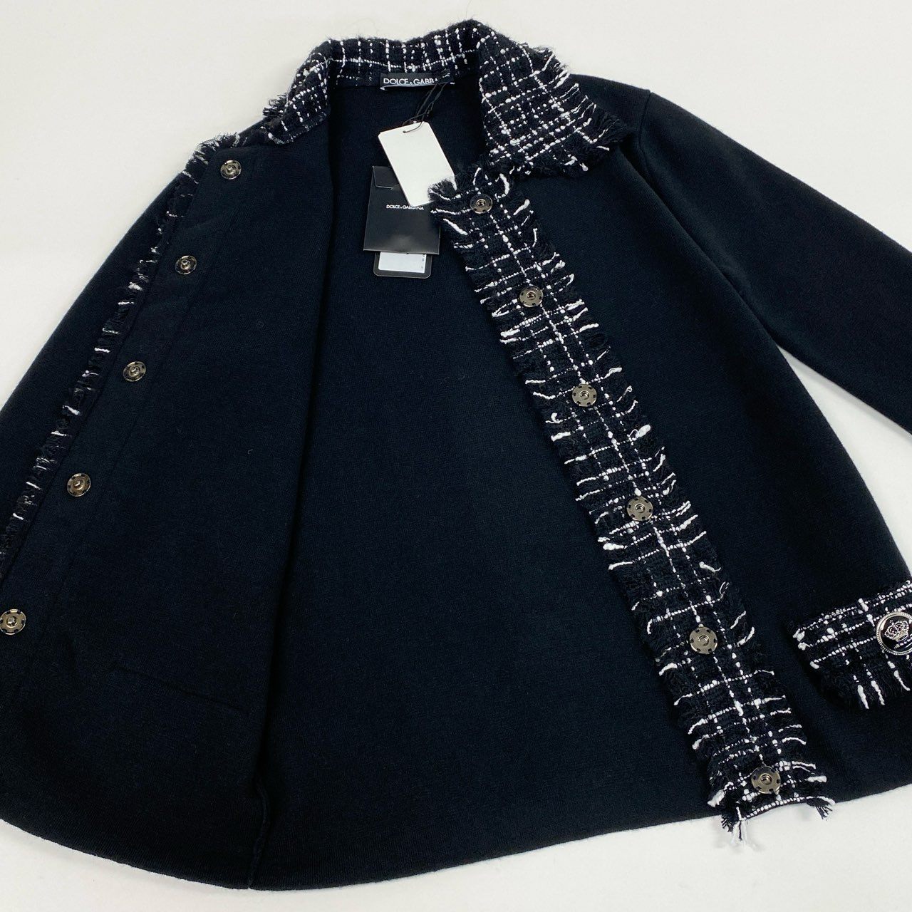 Ic6 《未使用品》定価￥239,800 DOLCE&GABBANA ドルチェアンドガッバーナ ツイードウールジャケット Tweed Wool Jacket サイズ38 ブラック D&G タグ付t18r