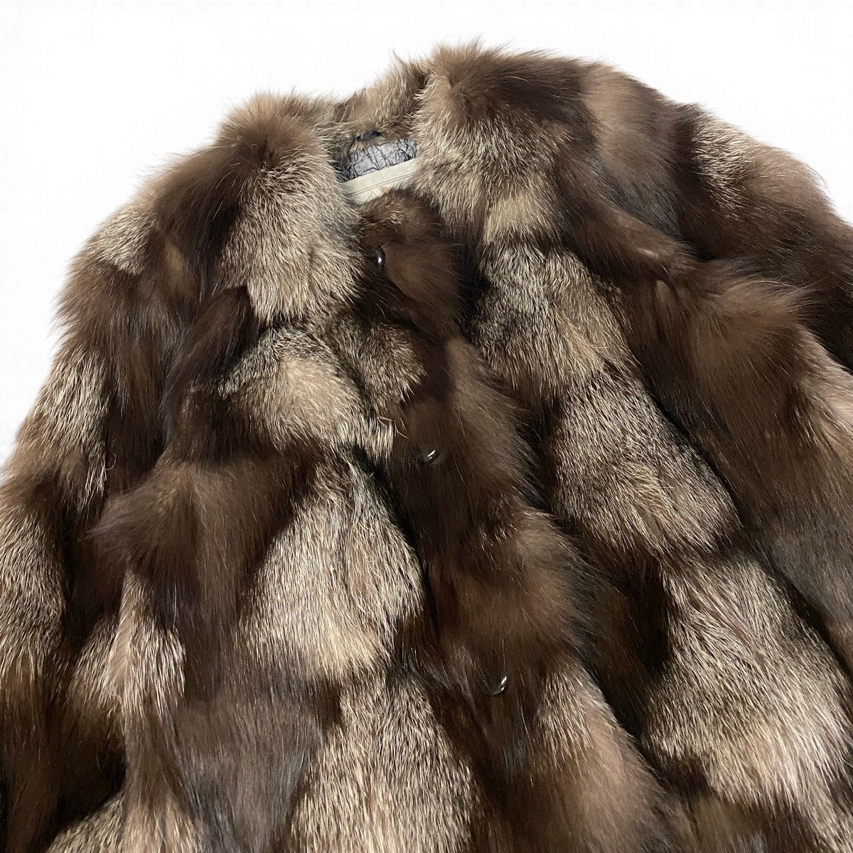 Ej26 【極美品】 Fleur KOBE FUR 毛皮コート ノーカラー シルバーフォックス 裏地総柄 サイズF FOX FUR 本毛皮 レディースu02t
