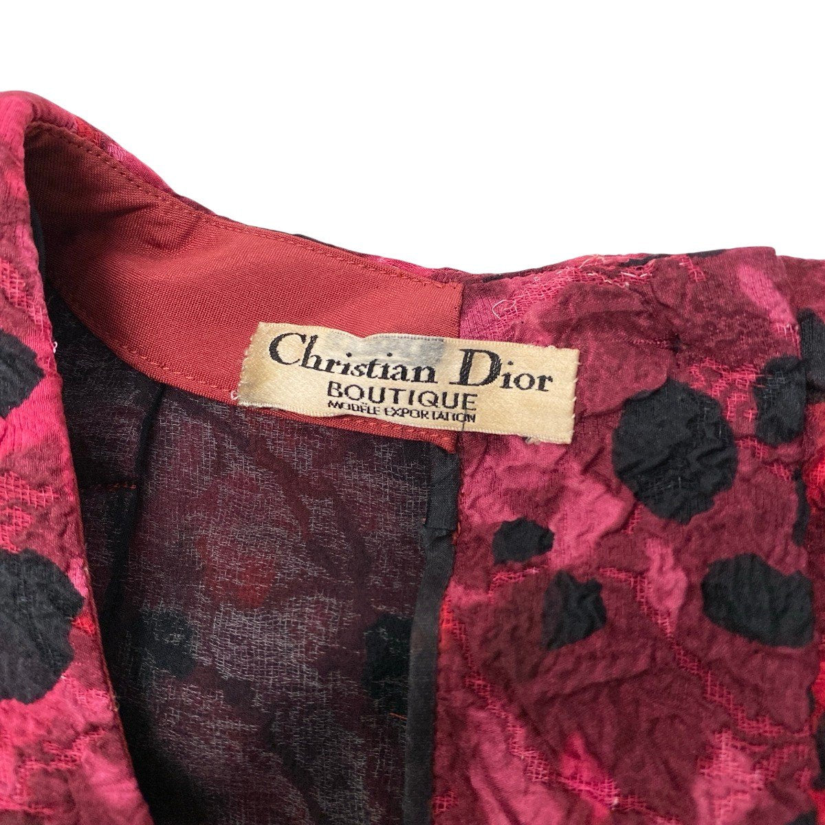 31h18 Christian Dior クリスチャンディオール 長袖ロングワンピース 総柄 バックボタン フレアスカート シルクワンピース レッド ブラック レディース 女性用o07t