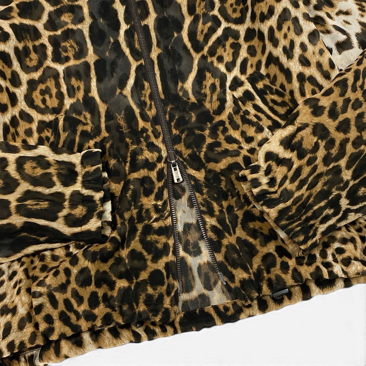 Eg23 【美品】YVESAINTLAURENT 2002年 トムフォード期 モンバサコレクション レオパード フーディー ブラウン ブラック シルク100％ レディース 女性用k02i