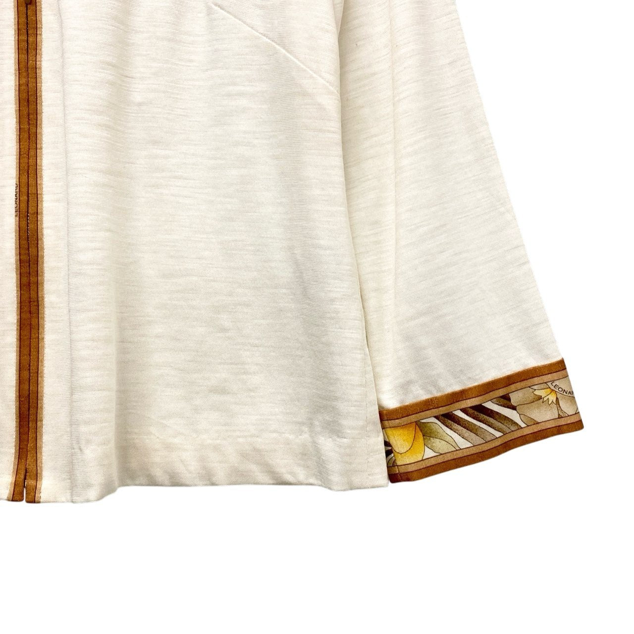 70b17 LEONARD FASHION レオナール  カーディガン シアー Vネック 薄手 LL アイボリー 麻100％ レディース 女性用u02t