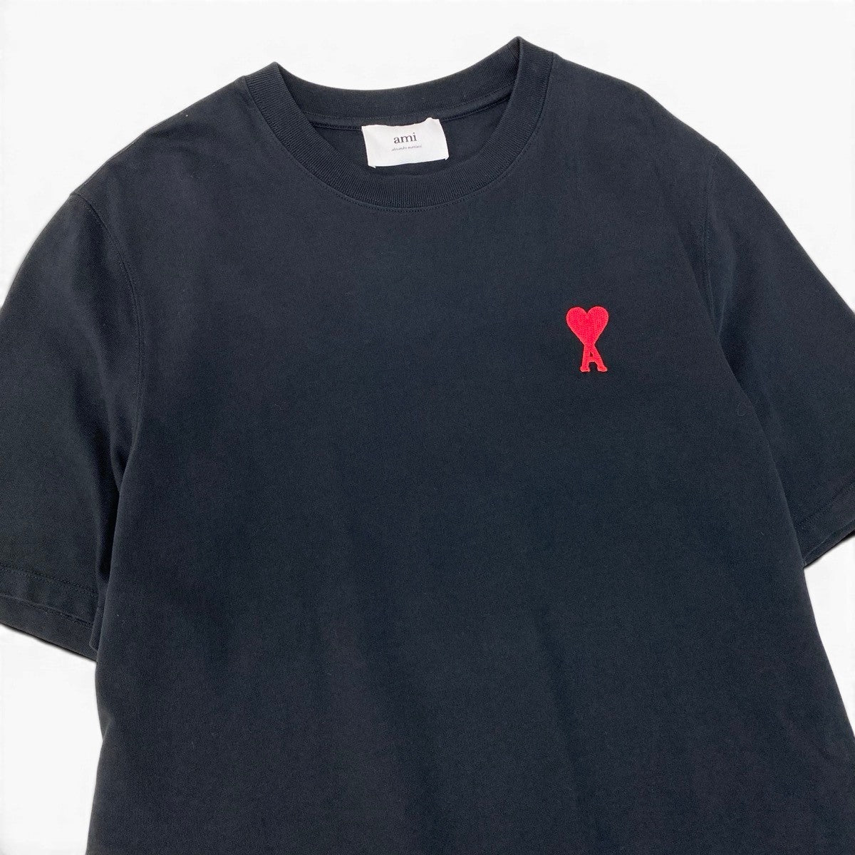 Ig9 AMI Paris アミパリス ハート刺繍 半袖Tシャツ カットソー サイズM ブラック コットン100％ メンズ 紳士服u02t
