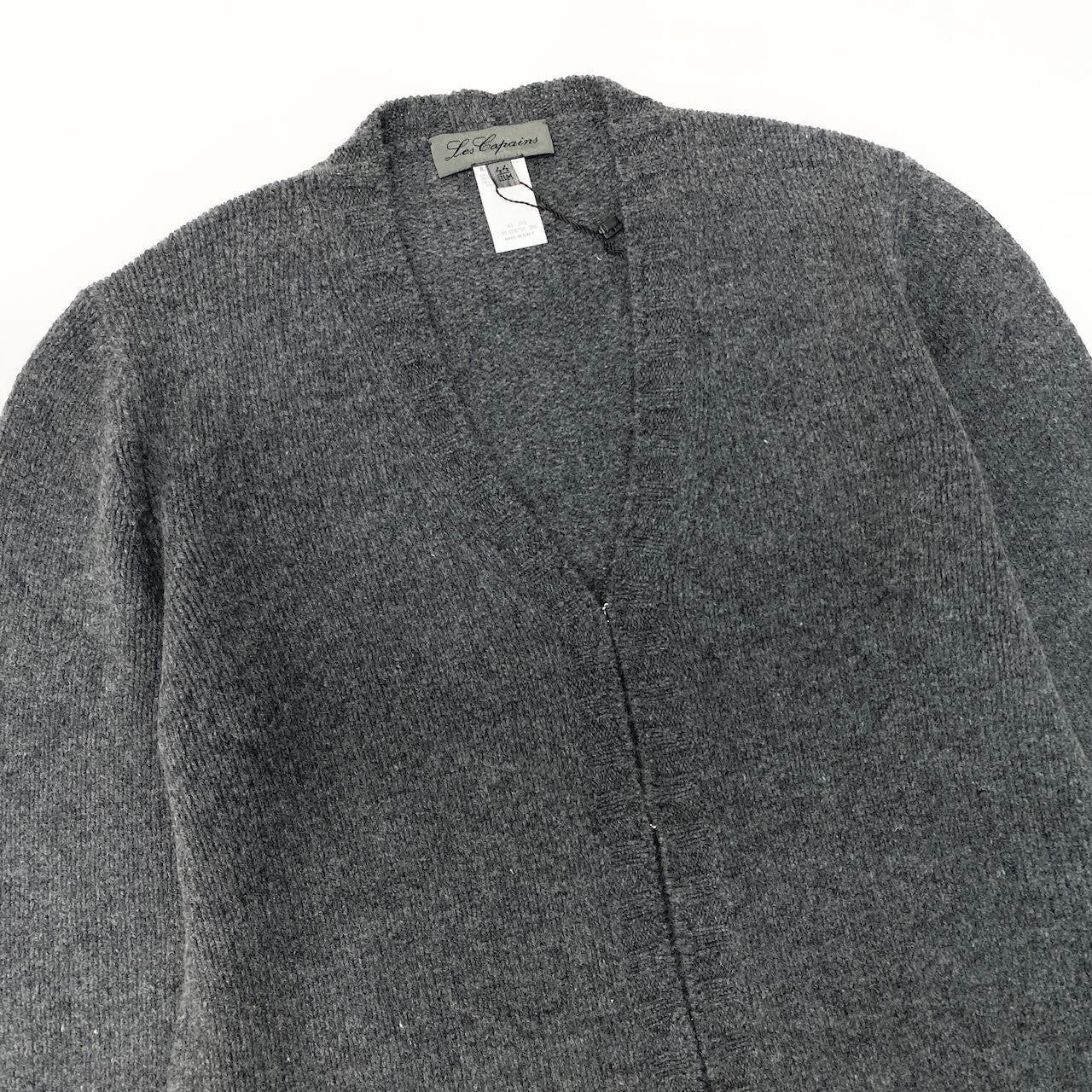 47e12 【未使用タグ付】 Les Copains レコパン ロングスリーブ ニットカーディガン ハイゲージニット サイズ44 ダークグレー レディースu02t
